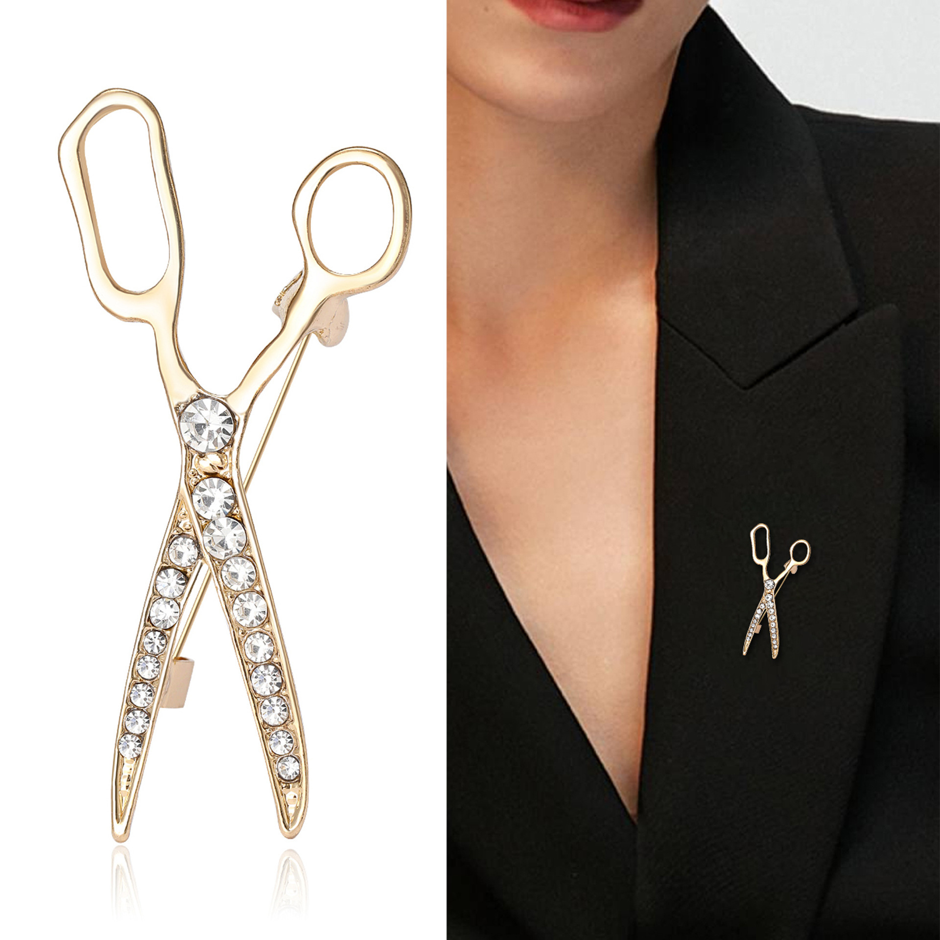 

Elegant Vintage-inspired Scissors Brooch With Sparkling Rhinestones - Unique & Creative Accessory For Any Outfit