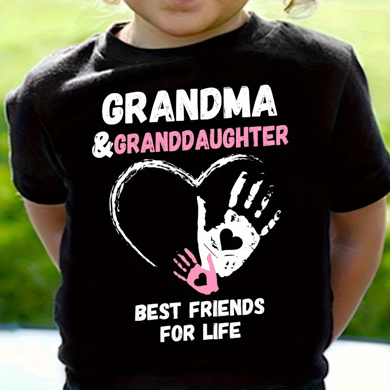 

Grandma & Granddaughter & Print, Girls Casual & Breathable Cotton Tee For Summer