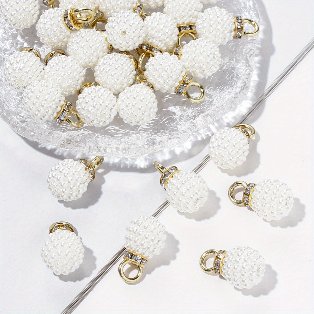 

10/20pcs Inlaid Rhinestones White Charms Ball Acrylic Spacer Pendant Beads For Jewelry Making Bracelet Earring Necklace Pendant