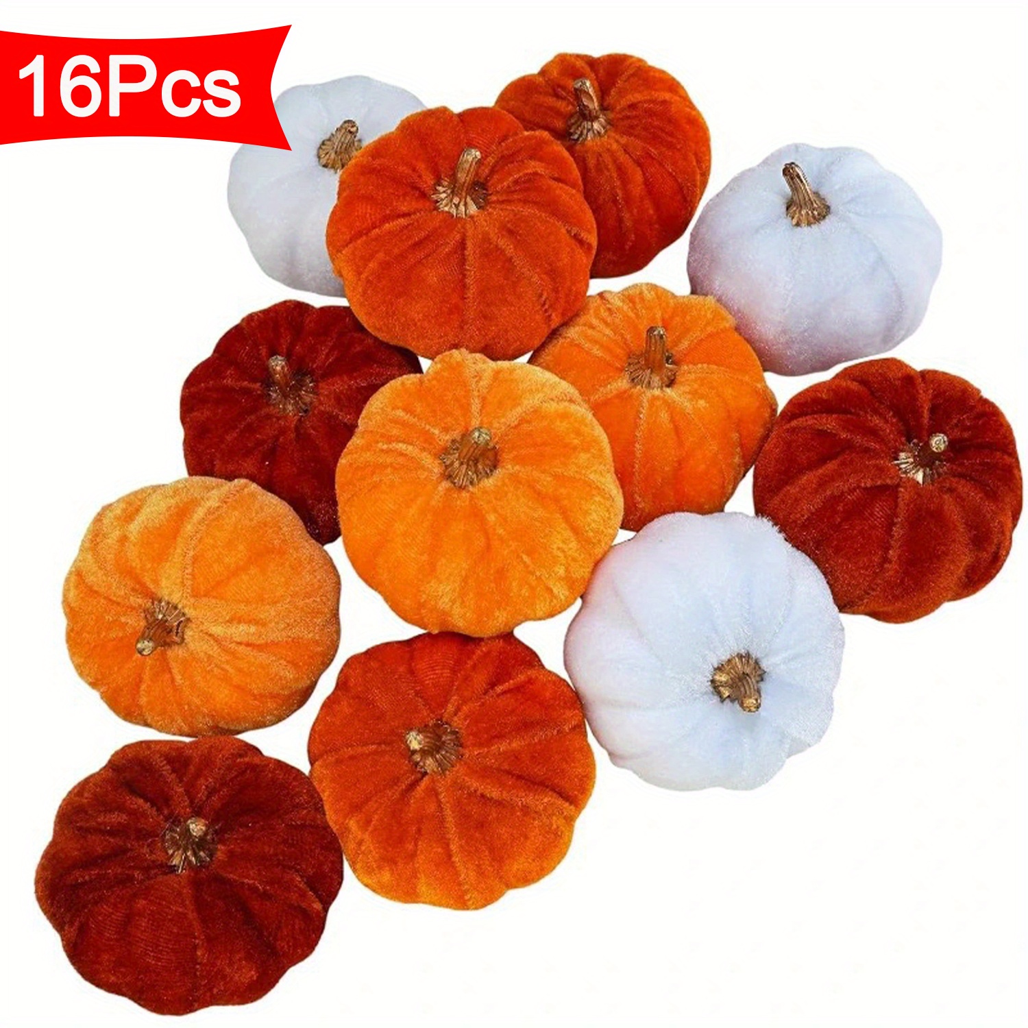 

16pcs Artificial Pumpkins, Autumn Thanksgiving Fake Velvet Artificial Pumpkin Set, Festive Atmosphere Decoration Photo Props