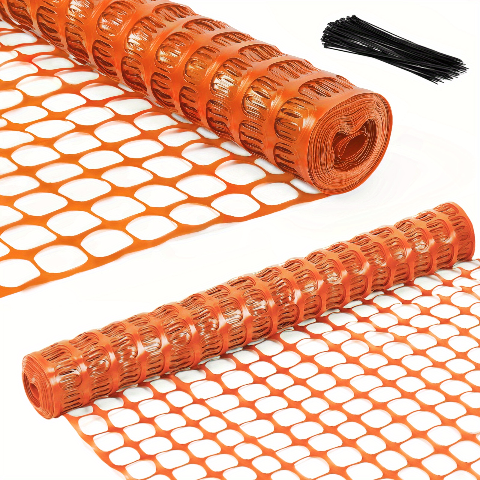 TEMU 4 X 100ft Plastic Mesh Fence | Construction Barrier Netting, Safety Fence With 100 Zip Ties, Garden Fencing, Above Ground, Suitable For Snow,