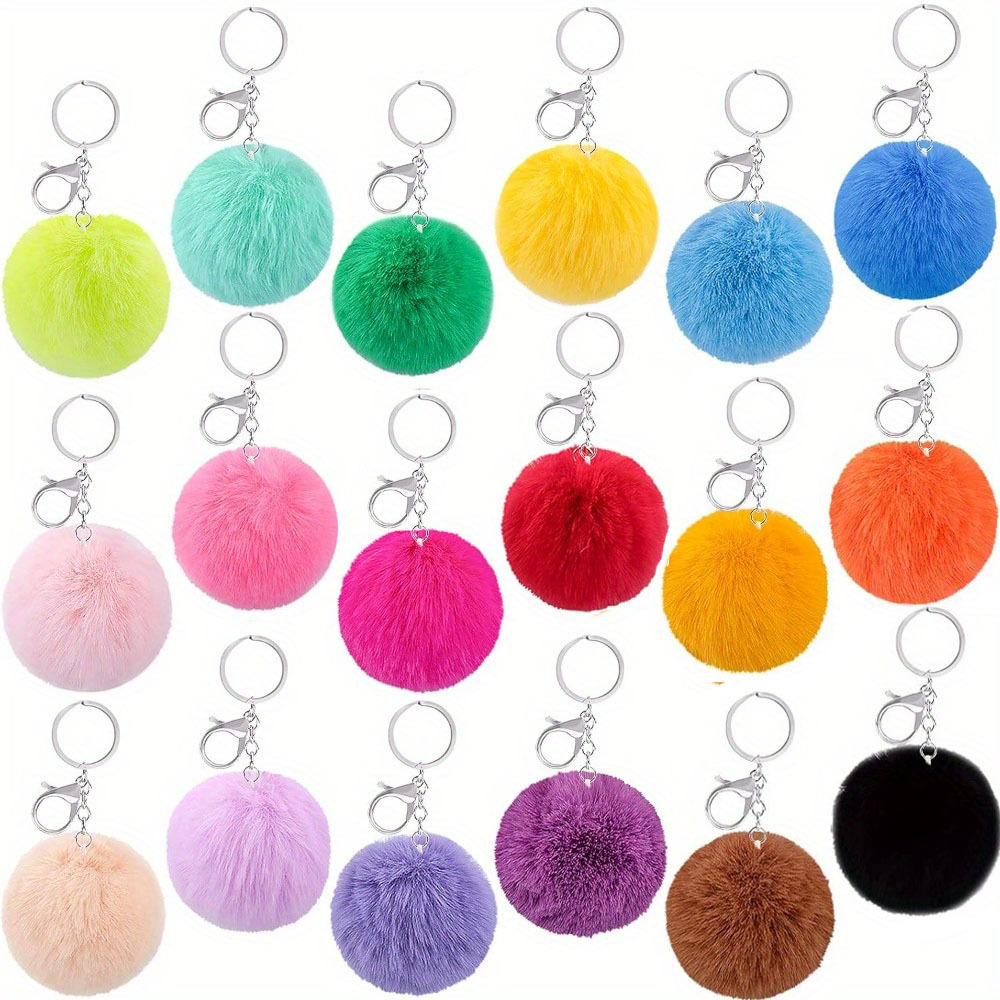 

18 Pieces Pompom Keychain - Fluffy Keychains With Lobster Clasp, Perfect For Thanksgiving Decor