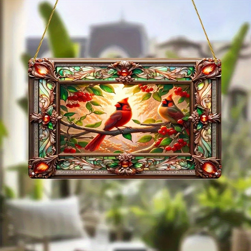 

Baroque Style Acrylic Decorative Sign & Plaque Birds Stained Window Hanging, Multipurpose Wall Decor For Home, Room, Porch, Outdoor - Bird Theme Wall Art