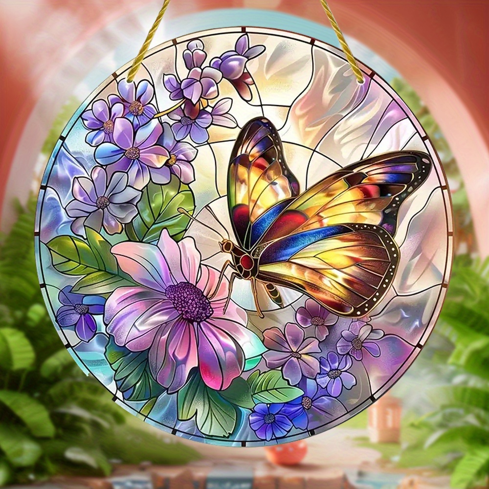 

Charming Butterfly Sun Catcher - Round Acrylic Decor For Windows & Gardens, Perfect For Porch & Wall Art, Ideal Outdoor Season Gift