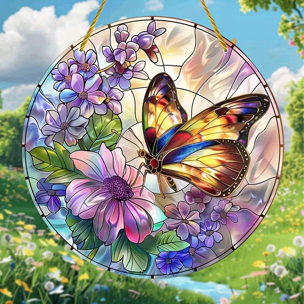 TEMU 2d Flat, Sun Catcher - Round Acrylic Decor For Windows & Gardens, Perfect For Porch & Wall Art, Ideal Outdoor Season Gift