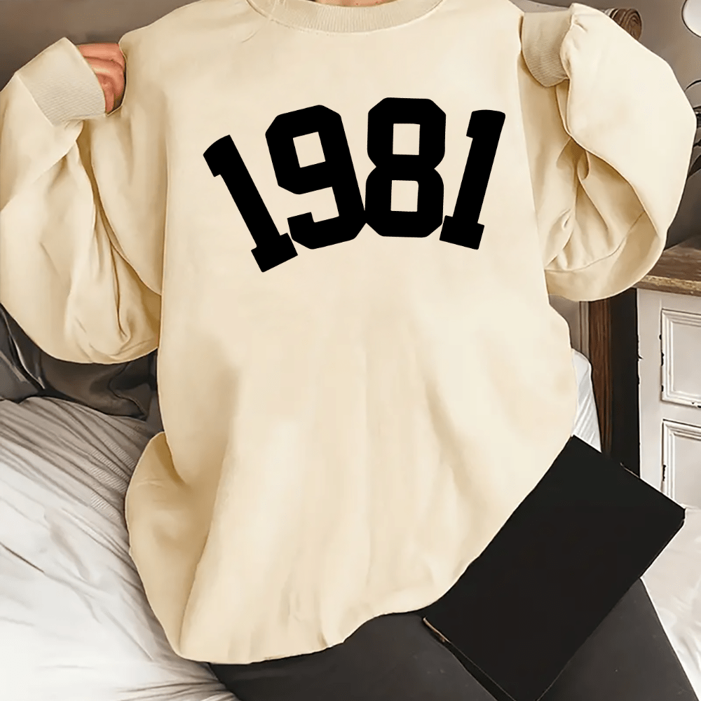 

Vintage 1981 Graphic Crew Neck Sweatshirt For Women - Casual Long Sleeve, Polyester , Machine Washable - Fall & Spring