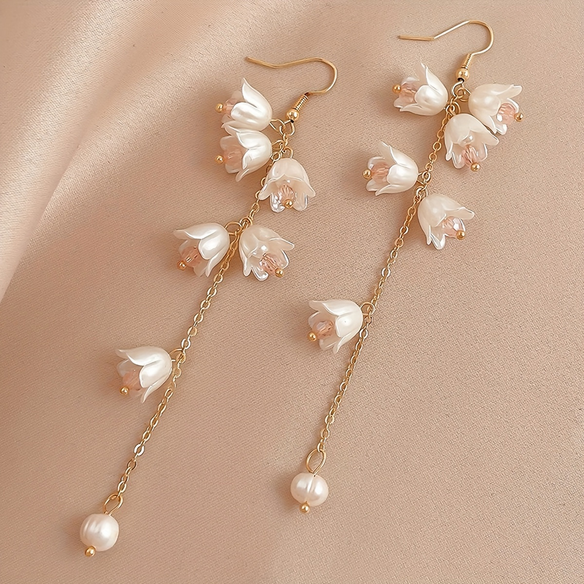 TEMU Long Shell Dangle Earrings For Women Girls Hypoallergenic Golden Plated Flowers Tassel Chain Drop Hook Stud Cute Wedding Birthday Hawaii Party Jewelry Gifts