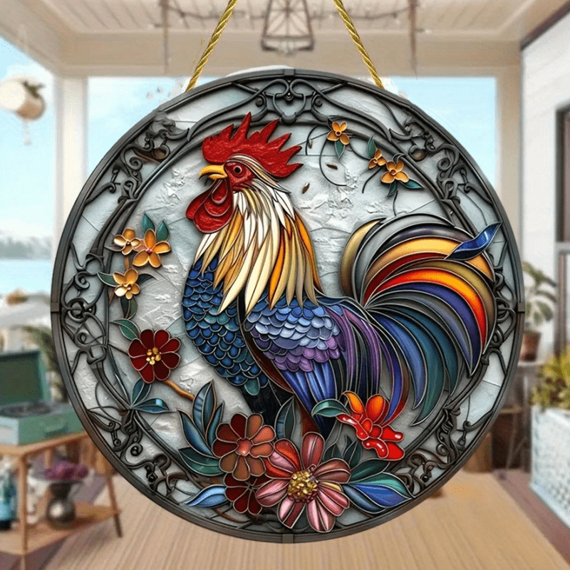 

1pc, Charming Farm Rooster Sun Catcher - Double-sided Round Decor For Windows & Gardens, Perfect For Porch & Wall Art, Ideal Outdoor Indoor Season Gift, Rooster Yard Decor Rooster Decor