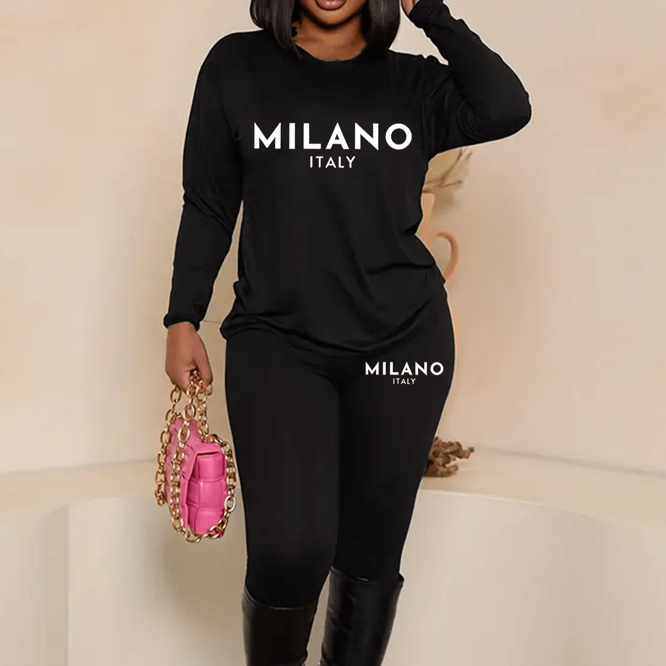 

Milano Italy Long Sleeve T-shirt And Leggings Set - Perfect For Yoga Or Casual Wear