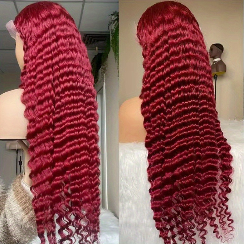 

200 Density Burgundy Brazilian Lace Front Wig Hd Transparent 13x4 Lace Frontal Human Hair Wigs For Women Pre Hair Deep Curly Wigs Red 99j Color