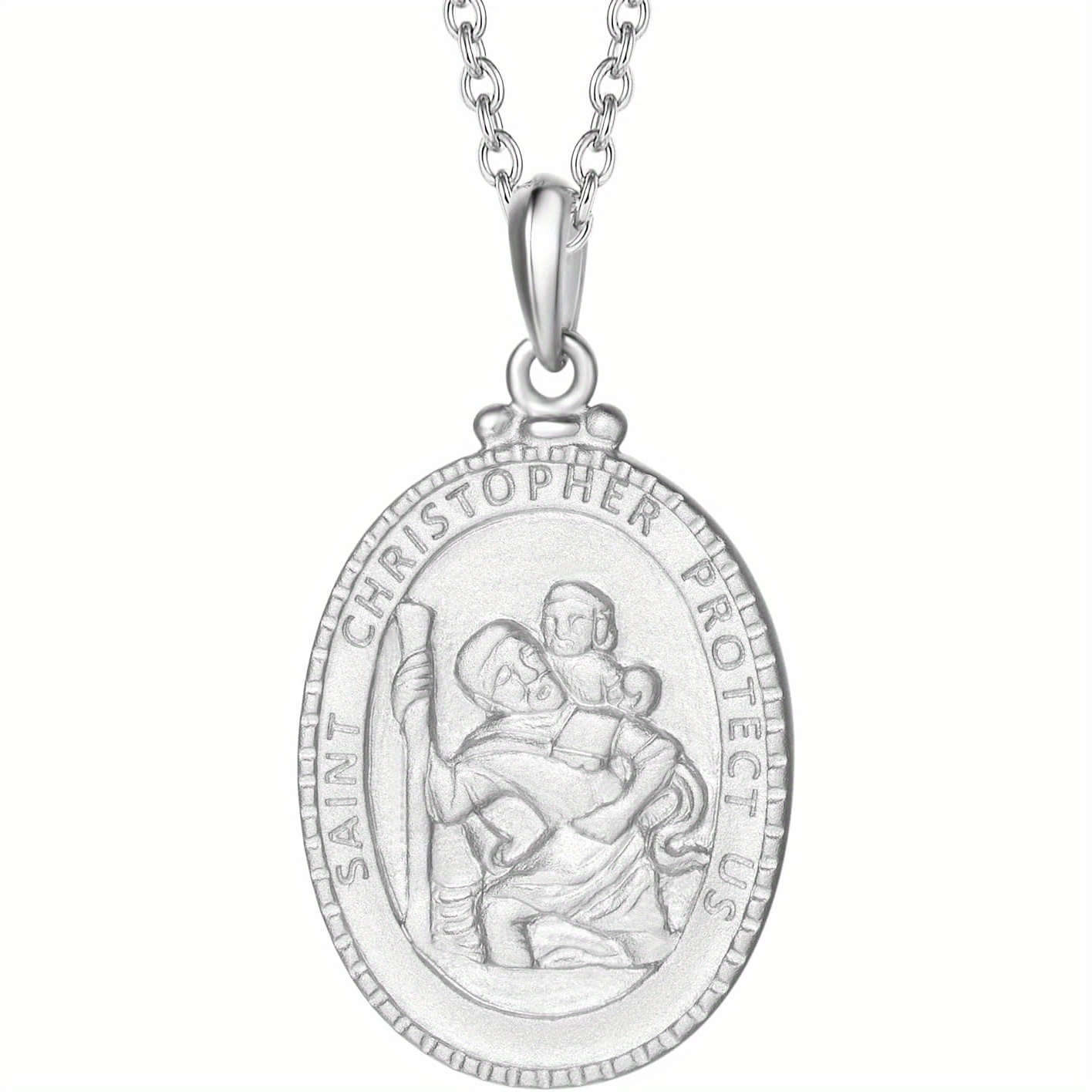 

Fancime St Christopher 925 Sterling Silver White Gold Plated Round Coin Medal Saint Christopher Pendant Necklace Jewelry For Men, 24" Chain With Lobster Clasp