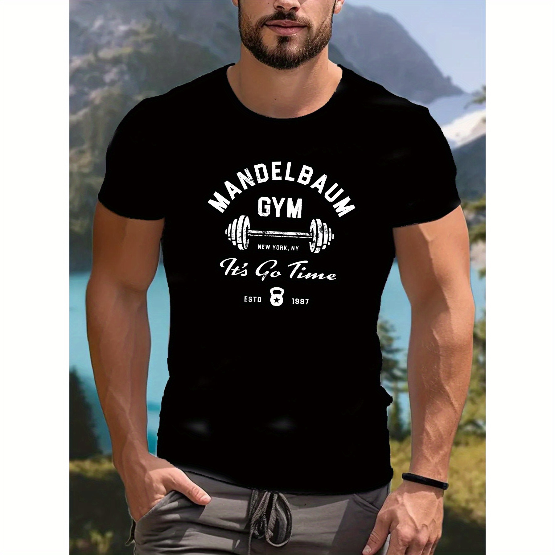 

Mandelbaum Gym Men's T-shirt - 100% Polyester Knit Fabric, Geometric Pattern Crew Neck Casual Tee With Slight Stretch & Short Sleeves For Summer - Regular Fit Daily Casual Wear Top