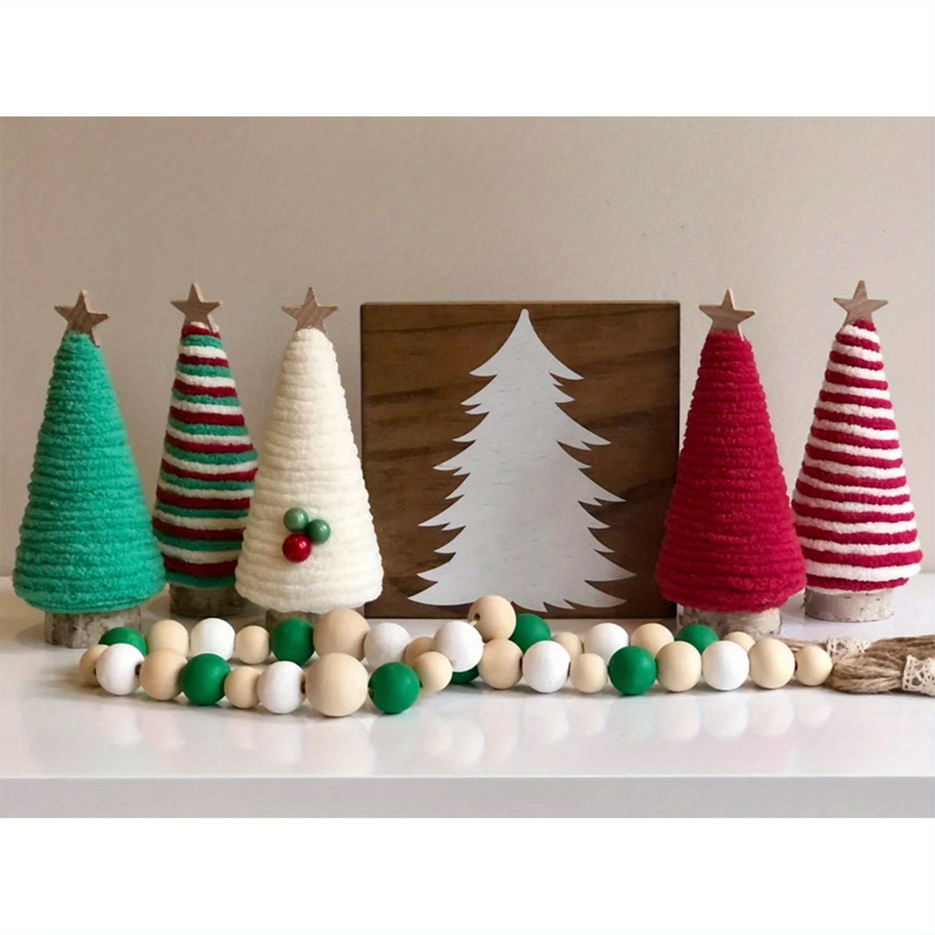 

5pcs Handmade Cotton Christmas Trees Decor Set, Festive Mini Tabletop Display, Non-electric Xmas Holiday Decorations For Home And Office Atmosphere