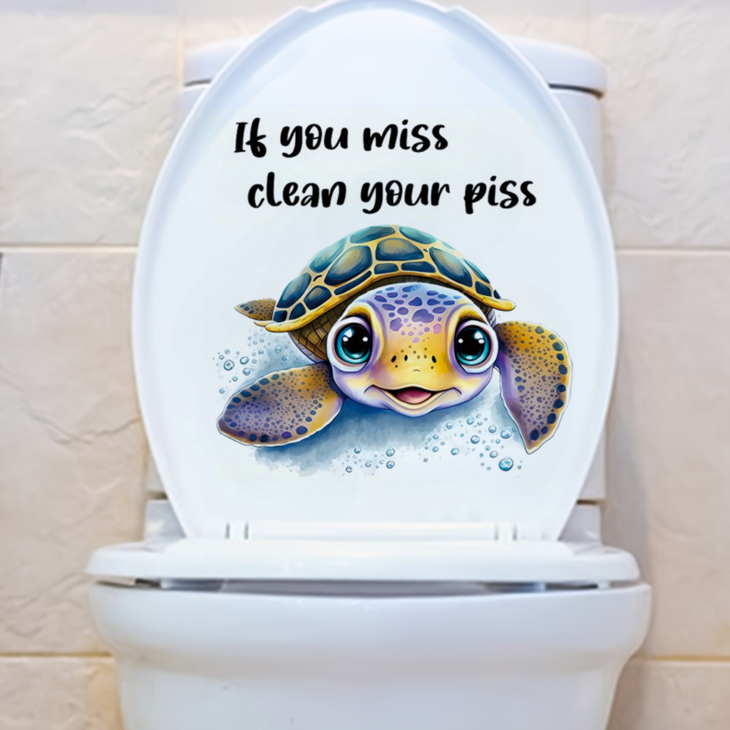 

2pcs Creative Toilet Sticker, Please , Funny Cartoon Turtle Pattern Self-adhesive Wall Stickers, Bathroom Home Decoration Stickers, Removable Stickers