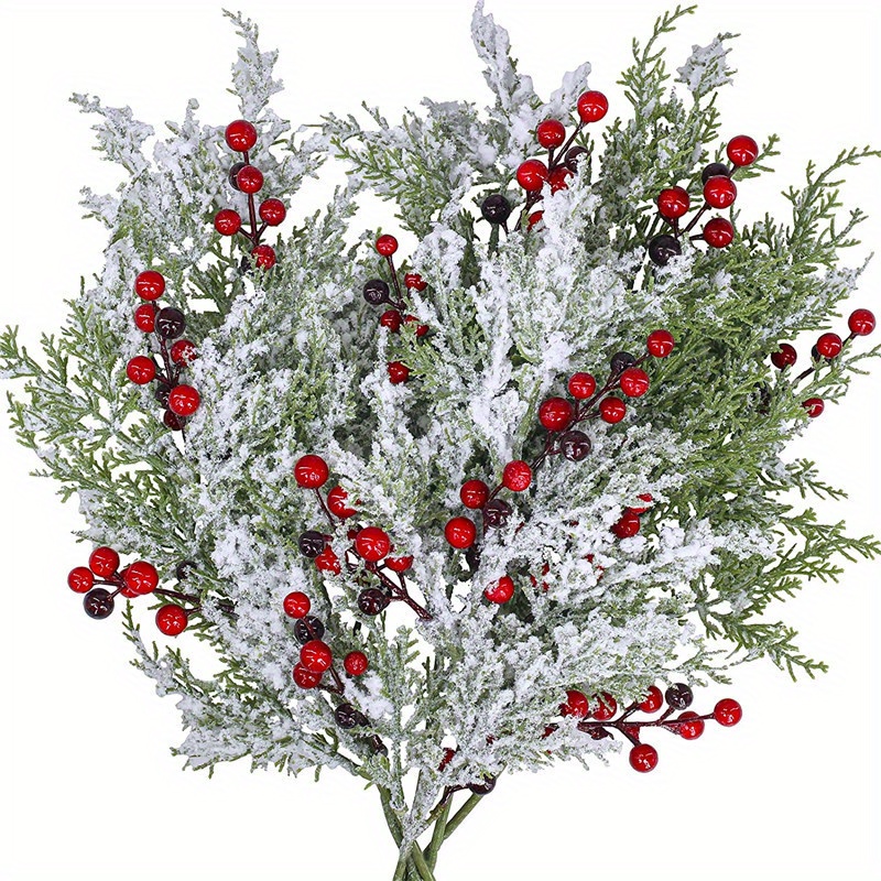 Image of 1pc Colorful Winter Decorations: Beautiful Artificial Pine Branches With , Perfect For Decorating Christmas Trees, Wreaths, Flower Arrangements, Vases, And Scenes