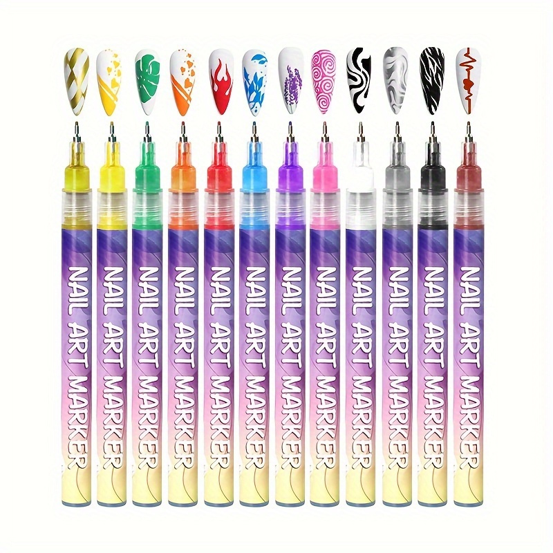 1set nail   12 color acrylic paint pen   diy quick drying dot stitching pen precision 3d doodle nail art pen nail art pen set quick drying suitable for home and salon     and long   design details 5