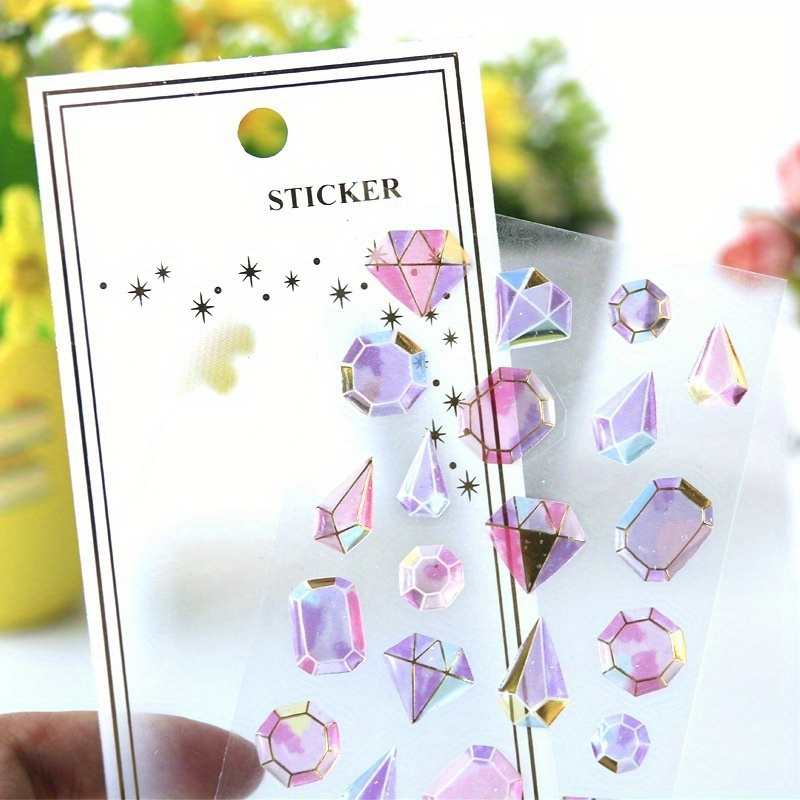 Image of 1pc Sparkling 3d Stickers - Kawaii Pastel & Metallic Design For Diy Scrapbooking, Photo Albums & Phone Decor | Durable Plastic, Iridescent Finish, 7.87x2.75in, Stickers