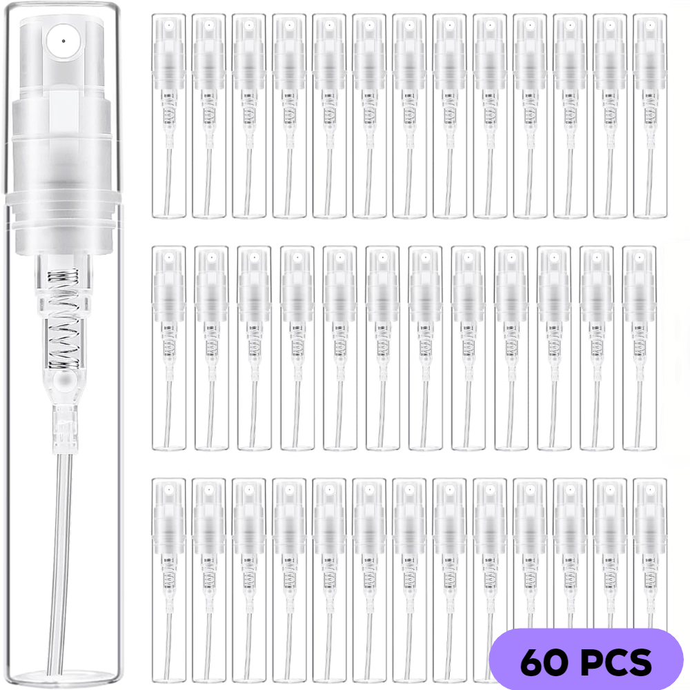 

60 Pcs Perfume Atomizer, 2 Ml Mini Spray Bottle Plastic Perfume Bottle, Clear Perfume Atomizer, Comes With Filling Tool For Easy Filling, Suitable For Travel, Camping And Outdoor Activities