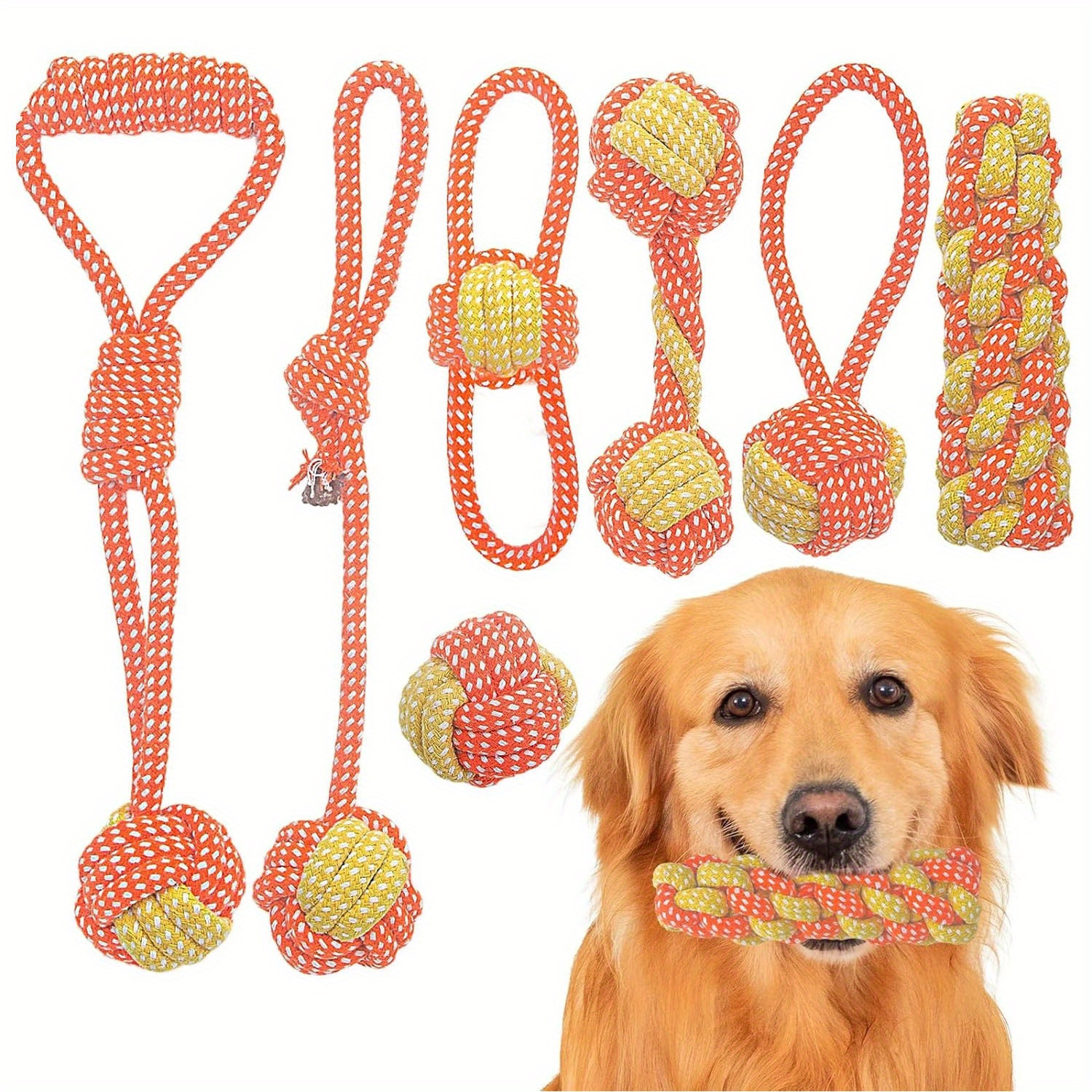 TEMU 7 Pcs Dog Chew Rope Toys, Puppy Tug Rope Tough Teething Rope, Safe And Non-toxic Chew Rope For Teeth Cleaning And Chewing, Suitable For All Breeds Of Teething Pets, Large And Small