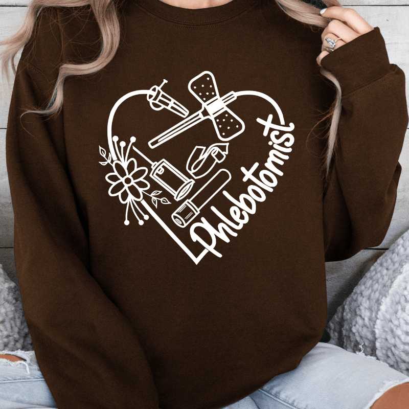 

Women's Plus Size Phlebotomist Graphic Print Sweatshirt - 100% Polyester Knit Fabric, Rib-knit Detail, Heart Pattern, Crew Neck Pullover For Casual Wear, All Season