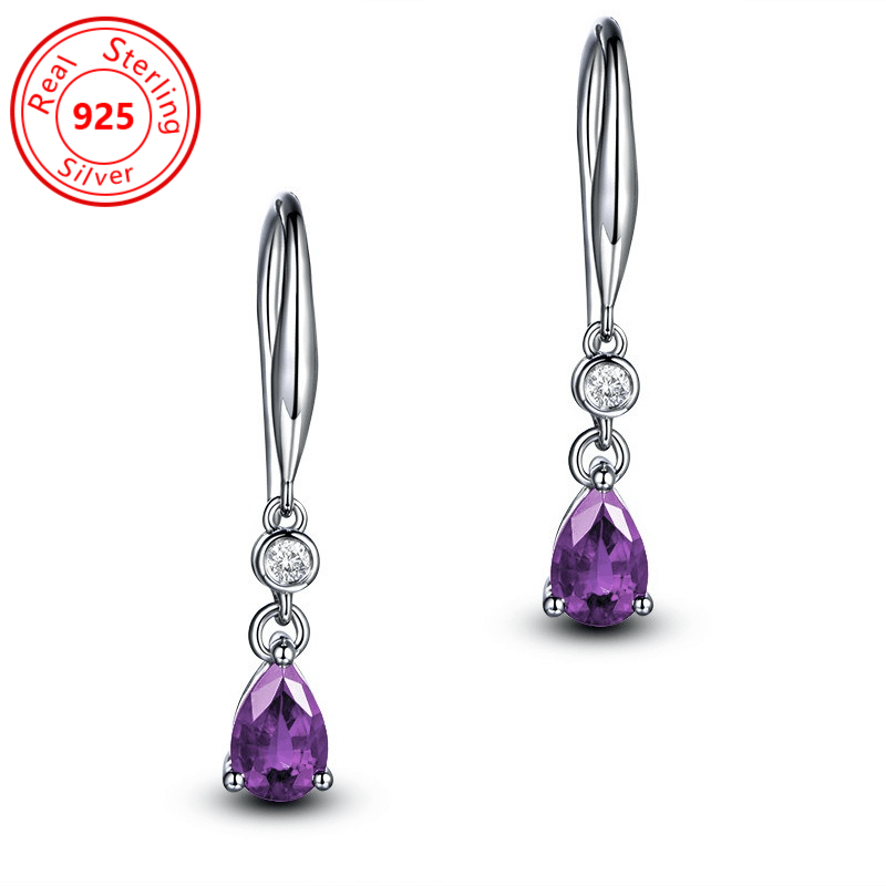 

1 Of S925 Platinum Plated Purple Stone - Hypoallergenic - Purple Zirconia - Zirconia - Feminine