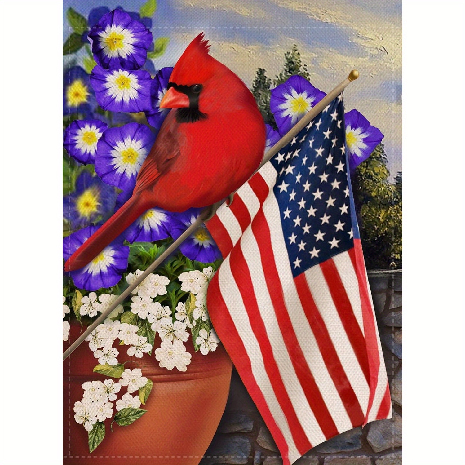 

1pc, Home Decorative Red Bird Dogwood Flower Usa America Outside Decoration, Summer Outdoor Small Decor, Double Sided