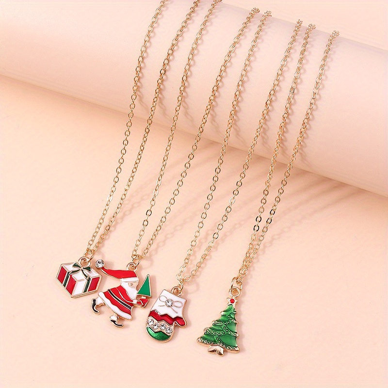 4pcs christmas necklace set cute santa claus bell snowflake Temu