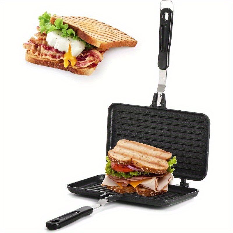 

Versatile Sandwich Maker Pan With Handle - Double-sided Aluminum Grill For Perfectly Toasted Sandwiches, - Easy Clean, Dishwasher Safe