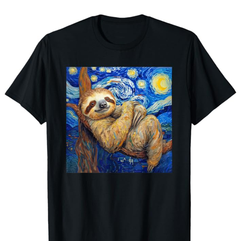 

Sloths Print Men's Cotton T-shirt, Graphic Tee Men's Outdoor Clothes, Casual Short Sleeve Crew Neck T-shirt