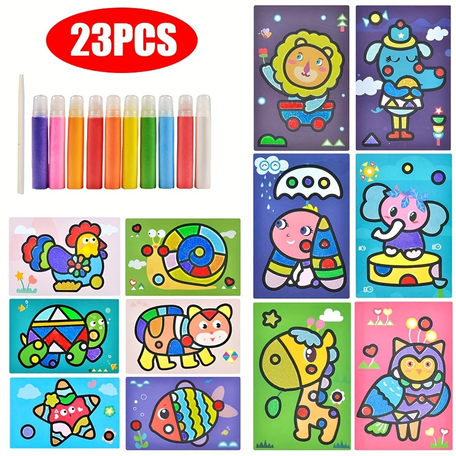 

23 Pieces Sand Painting Kit: Includes 10 Colorful Sand, 1 Bamboo Stick, And 12 Sand Painting Cards - Perfect For Artistic Sand Landscapes