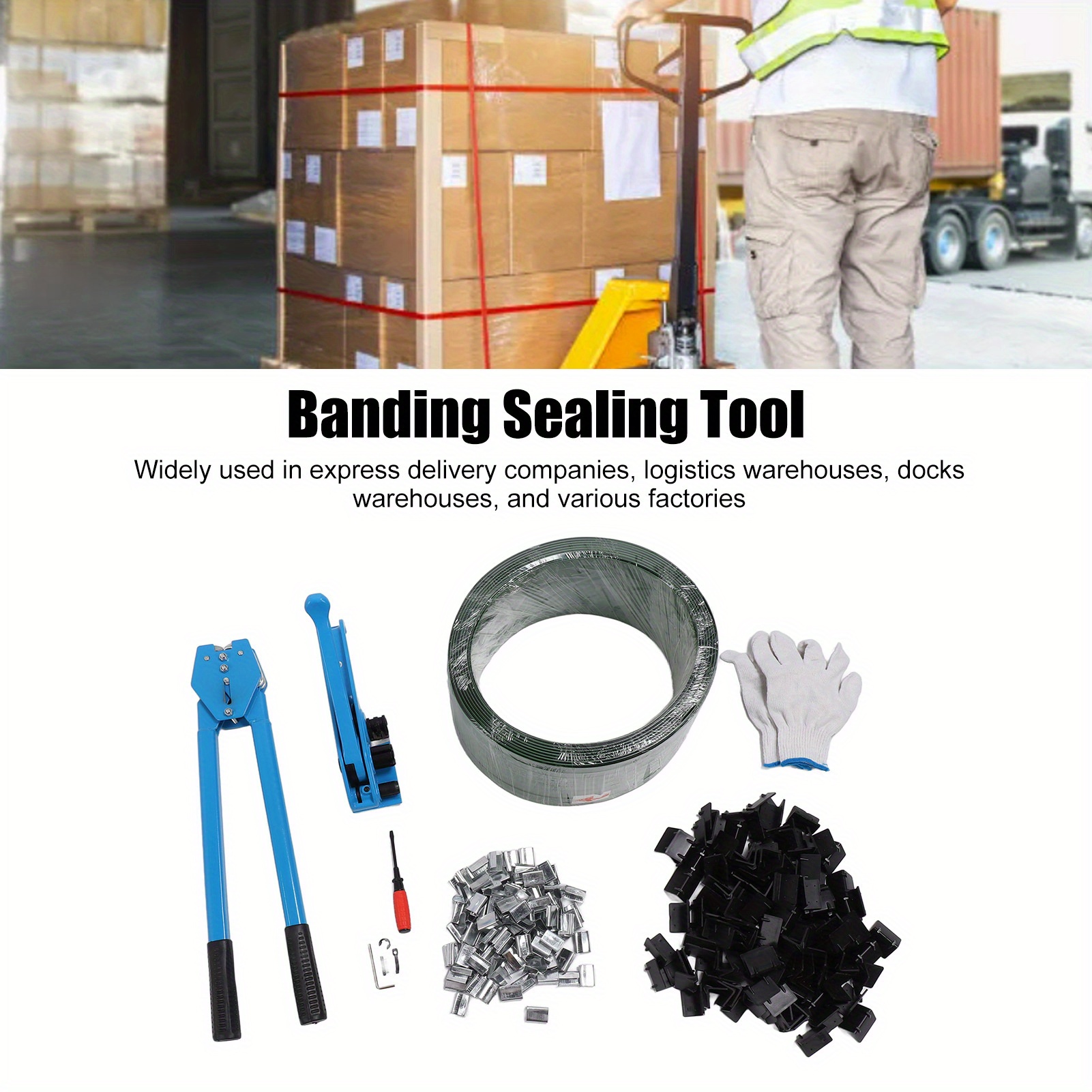 

Banding Strapping Kit Tensioner Sealing Tool 200 Packaging 200 Metal And 270mx1. 6cm Pet