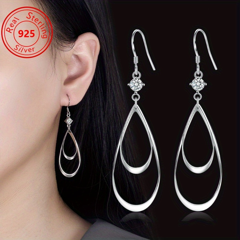 

Elegant S925 Sterling Silver Hollow Water Double-layer Earrings, 3.5g/0.123oz - Hypoallergenic, & Fashionable For - Perfect Gift,, Simple