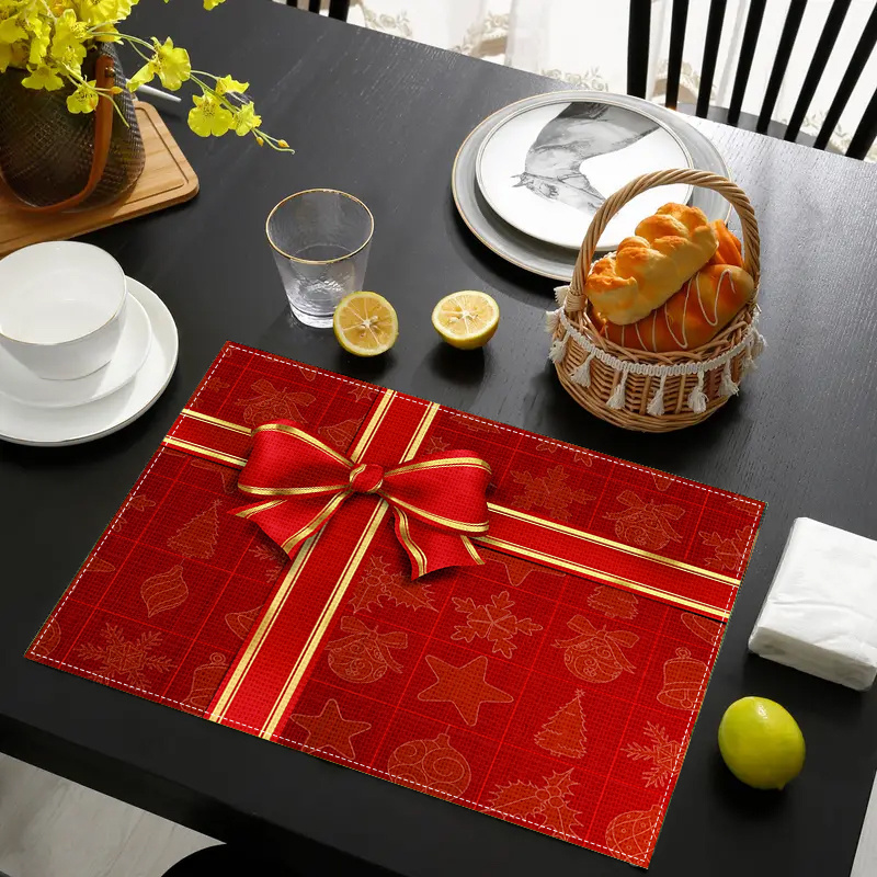 

4pcs/6pcs Christmas Themed Placemats, Woven Polyester, Rectangular Shape, Waterproof And Oil-proof, Heat Insulation Dining Table Mats For Home And Restaurant Use