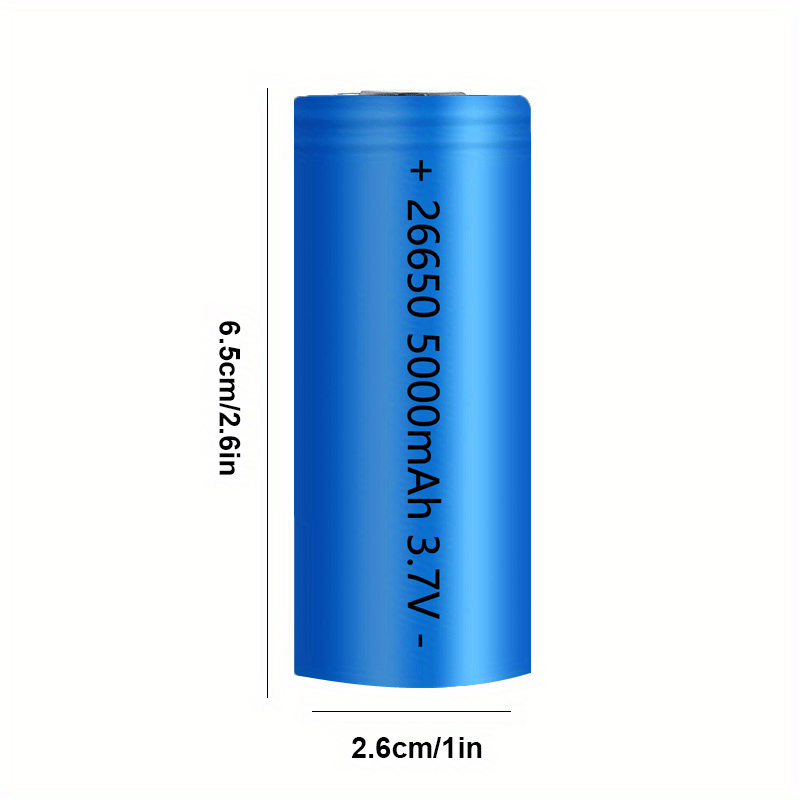 סוללת ליתיום נטענת 26650 3.7V 5000mAh לפנסים, פנסי ראש, תאורת שמש ואלקטרוניקה ניידת - נטענת באמצעות USB, עמידה בפני פיצוצים, בעלת קיבולת גבוהה, ללא פרטים 0