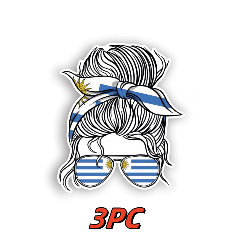 

3pc Messy Bun Glasses Uruguay Flag Vinyl Decals - Matte , Irregular Shape, Self-adhesive, Single Use - Ideal For Laptops, Water Bottles, Cars - Vinyl, Glass & Decal