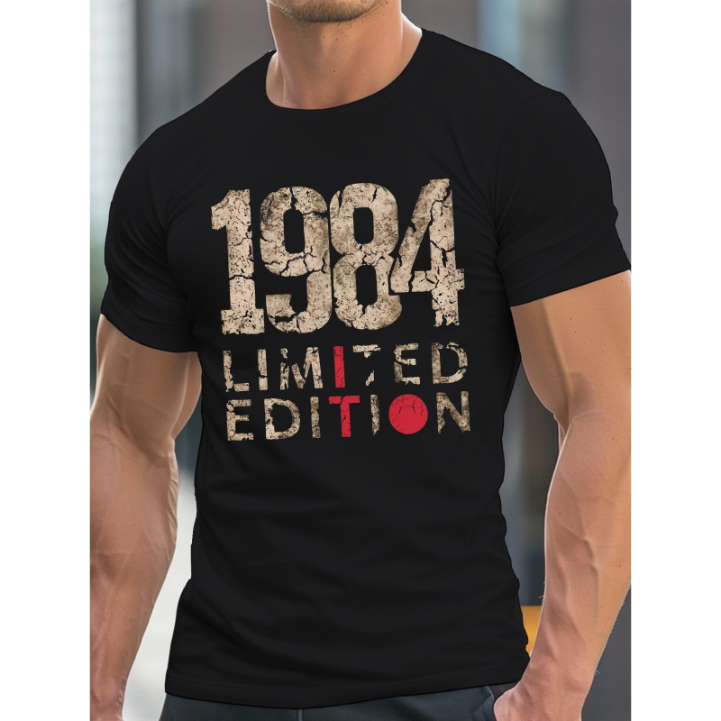 

Édition limitée 1984 T-Shirt homme - 100% polyester tissu tricoté, col rond décontracté, manches courtes, taille régulière, motif géométrique, légère élasticité - T-shirt été adulte