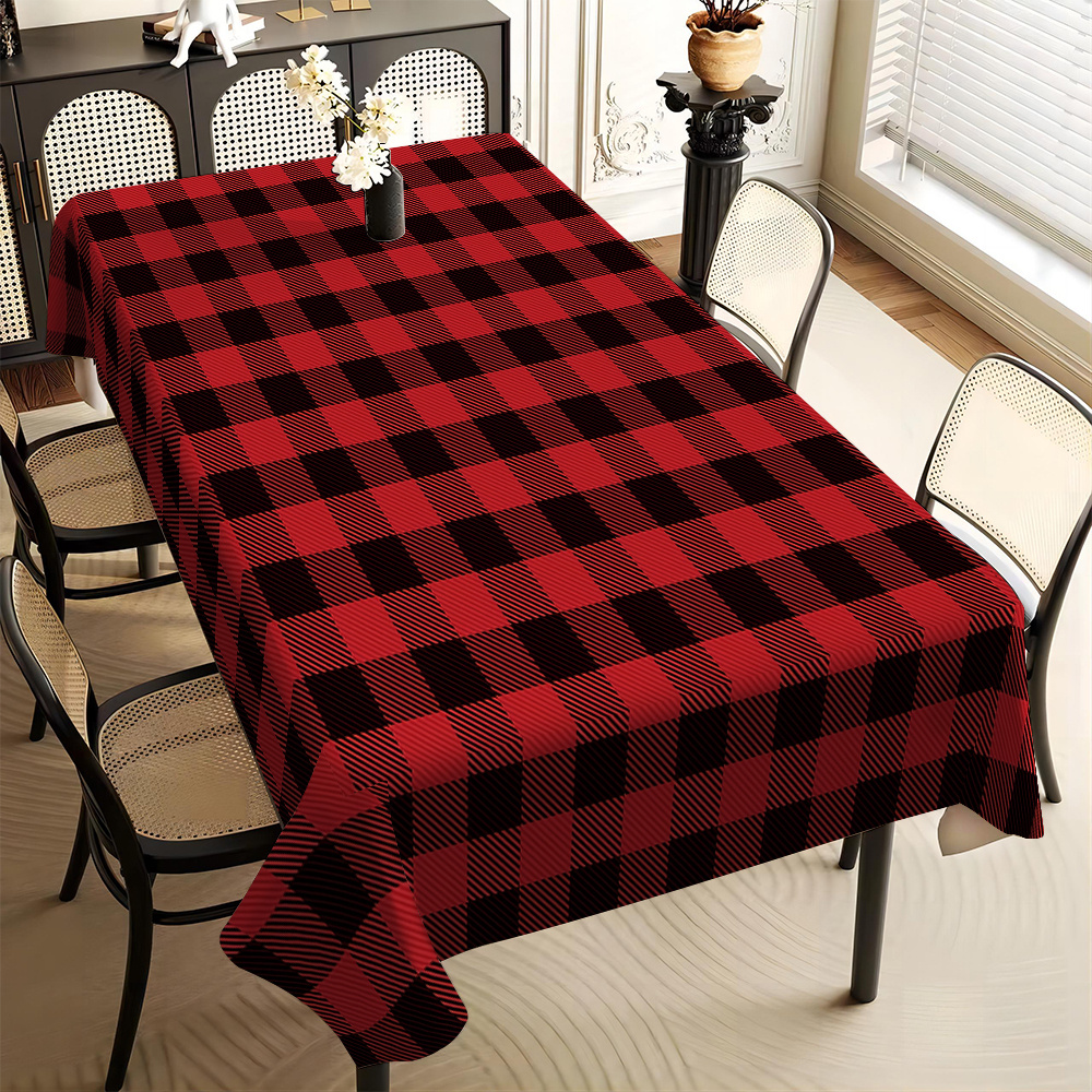 

Red And Black Buffalo Plaid Polyester Tablecloth - Machine Woven, Stain-resistant, Washable Cloth Cover For Kitchen, Dining, Parties, Holidays, Wedding, Banquet - Square Weave Table Decor, 1pc