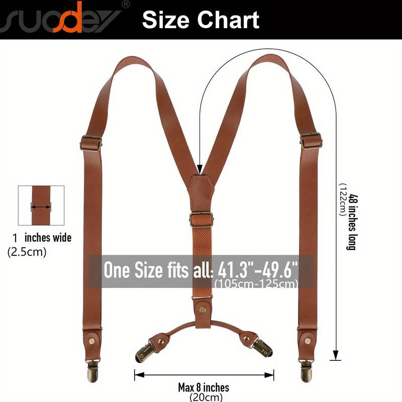 Y-Back Adjustable Suspenders For Men & Women – 43 Inch Elastic Suspenders With 4 Sturdy Leather Clips