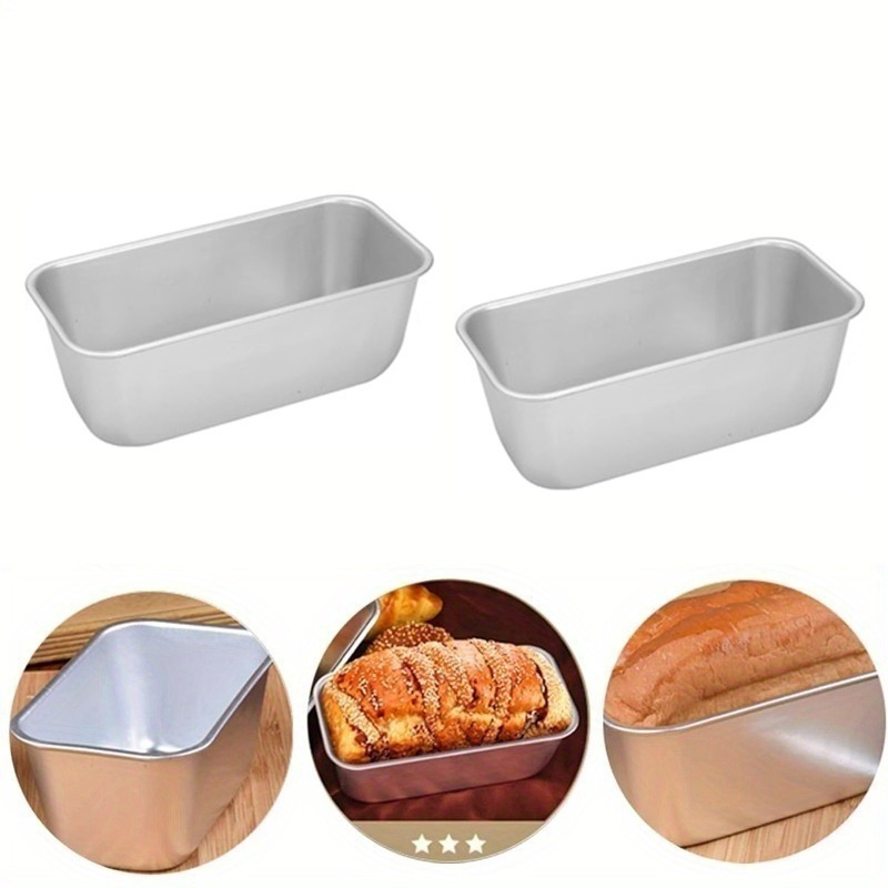 

2pcs Medium Baking Bread Loaf Pan Cake Mold Non-stick No Penetration Aluminum Alloy Rectangle Bread Pan Dessert Mold Meat Loaf Pan For Kitchen Baking