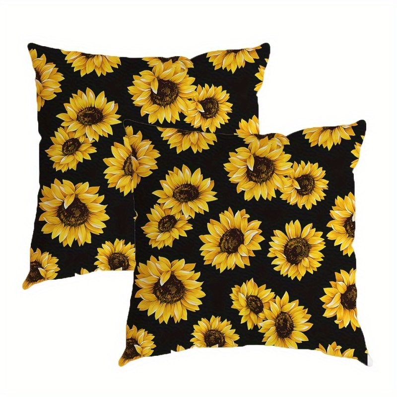 

2pcs Sunflower Print Linen Throw Pillow Covers - Comfortable And Soft, Sofa Bedroom Living Room Bed Chair Car Decoration, No Pillow , 18 Inch