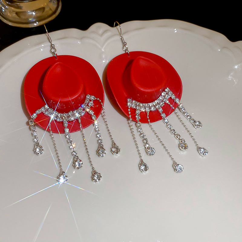 TEMU 1 Pair Of Cowboy Hat Tassel Earrings For Girls, Elegant, Whimsical, - Dangle Earrings For Daily Wear & Vacations