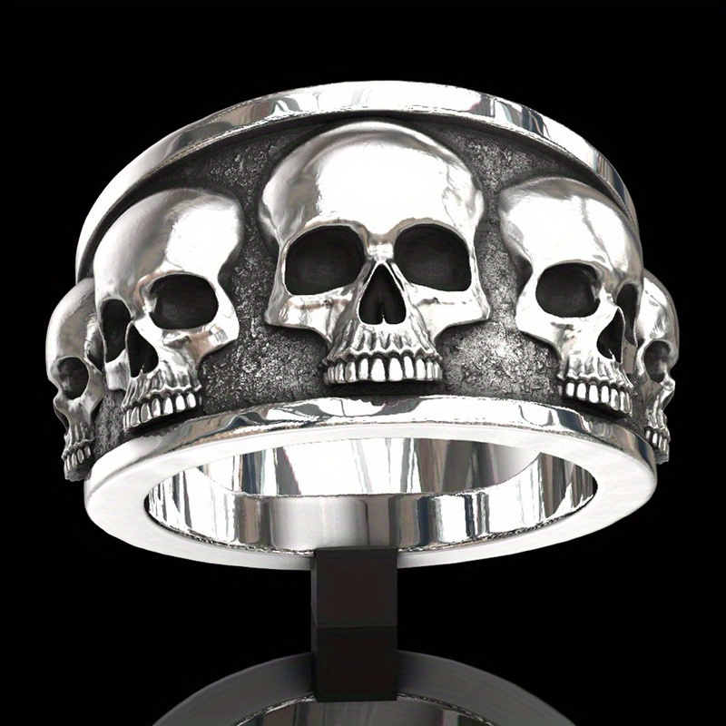 

1pc Fine Skull Geometric Personalised Punk Stainless Steel Antique Silvery Ring Men Women Daily Banquet Bar Size 6-11