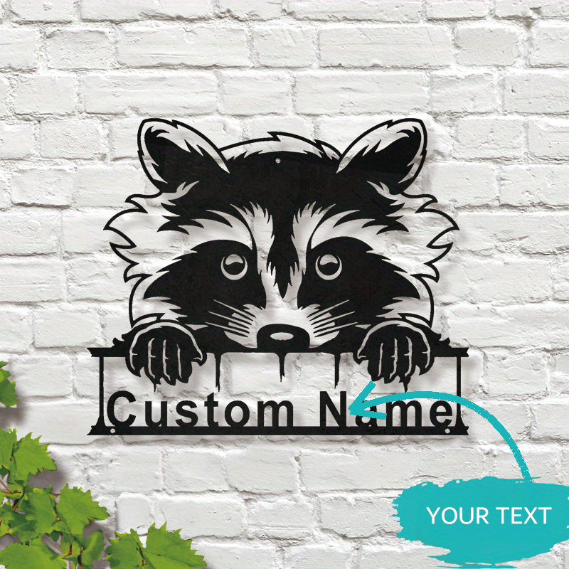 

Personalized Raccoon Metal Wall Art: Customizable Raccoon Name Sign Decoration For Room - Contemporary Style, Wall-mounted, Multi-purpose, Metal Material