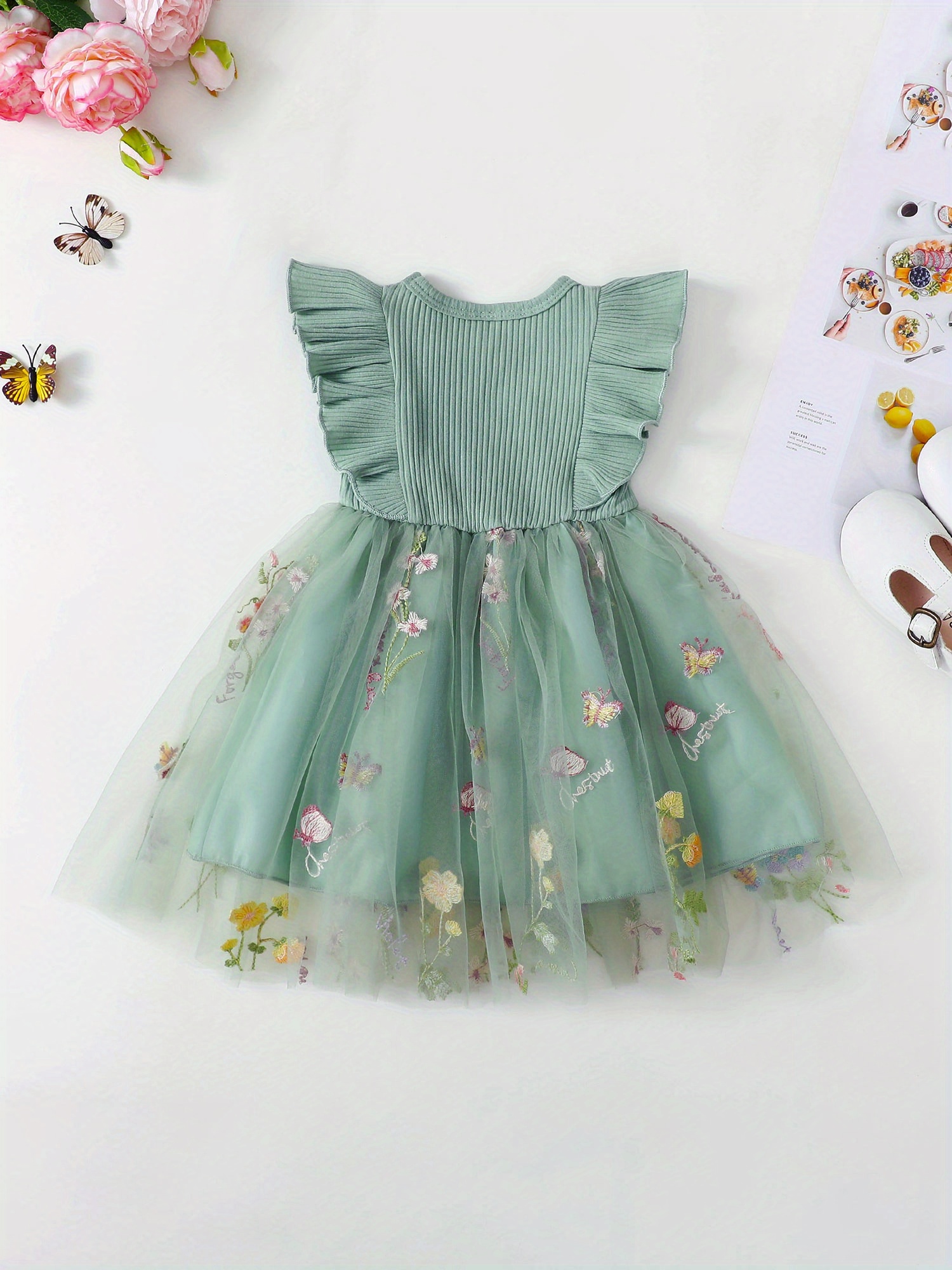 green floral smock dress Floral Print Lace Detail Tiered Smock Dress main image 0