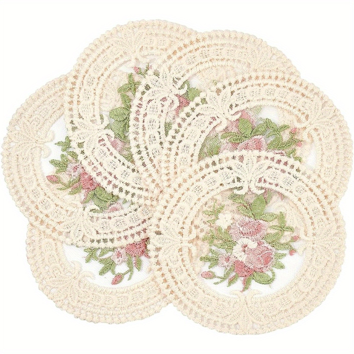 TEMU 6pcs Embroidered Lace Placemats - Style Round Coasters, - Table For Dining And Restaurant