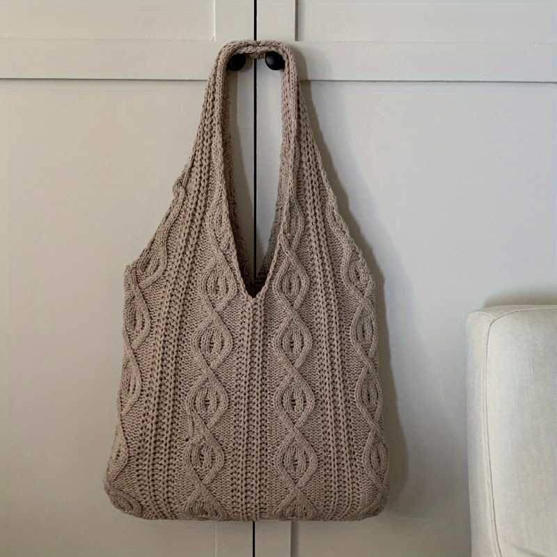 Image of Large Capacity Vintage Knitted Hobo Bag - Classic Retro-, Comfortable Shoulder Bag, Handbag For Women, Casual , Shopping Tote Purse
