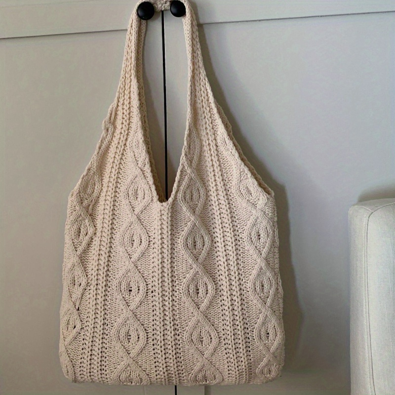 TEMU Large Capacity Vintage Knitted Hobo Bag - Classic Retro-, Comfortable Shoulder Bag, Handbag For Women, Casual , Shopping Tote Purse