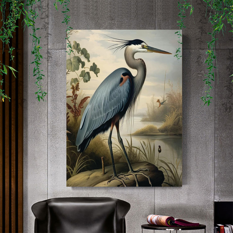 

1 Pc Wooden Framed Blue Heron Canvas Painting (2) Wall Art Prints Poster Wall Picture Decor For Home Gifts, Living Room, Bathroom, Bedroom, Kitchen