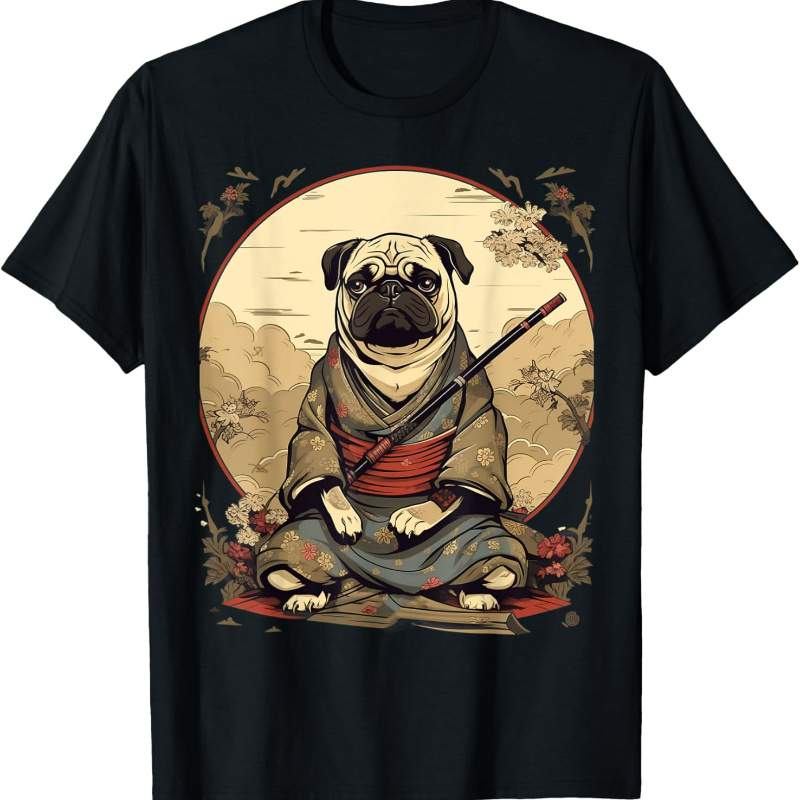 

Vintage Japanese Art Samurai Pug Dog T-shirt