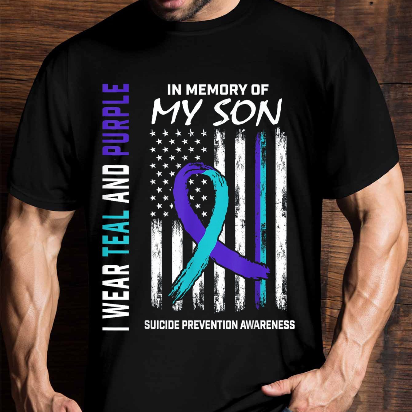 

Parents' Memorial Son Awareness Prevention Flag T-shirt, Unisex, Sympathy Gift, Family Commemorative T-shirt, Short Sleeved Novelty T-shirt, Classic Fit, Round Neck, T-shirt